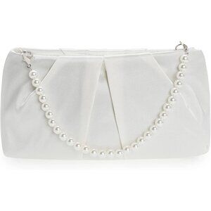 ⚡ Women's White Evening Formal Pleated Satin Fabric Zipper Closure Clutch Bag